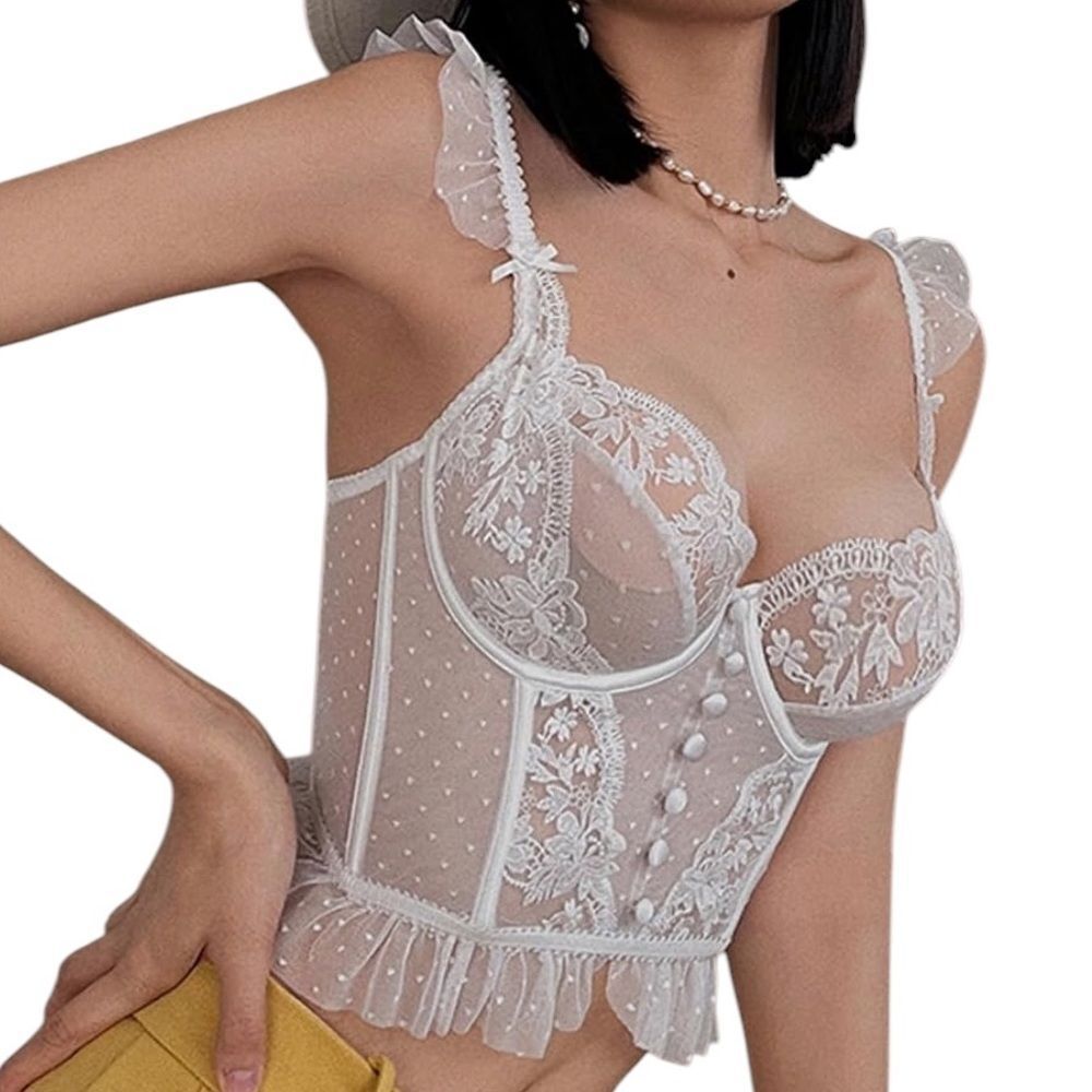 Elegant White Lace Bralette corset style with boning size XS with B/C cup
